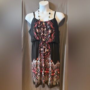 BOHO Black and Pink Patterned Women's Dress